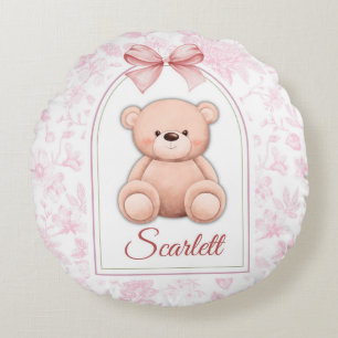 Scarlett Custom Pink Teddy Bear Nursery Design Round Pillow