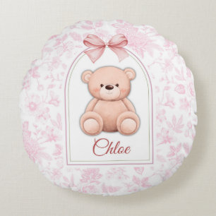 Scarlett Custom Pink Teddy Bear Nursery Design Round Pillow