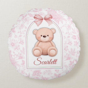Scarlett   Custom Pink Teddy Bear Nursery Design  Round Pillow