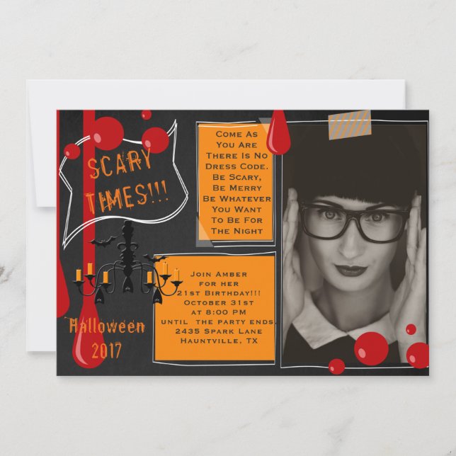 Scary 21st Birthday Halloween with Pic Invitation (Front)