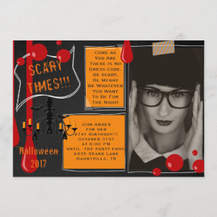 Scary 21st Birthday Halloween with Pic Invitation