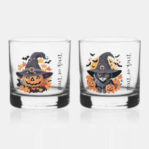 Scary and Cute Trick or Treat Halloween  Whiskey Glass