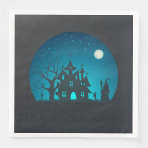 Scary and Fun Blue and Black Haunted House Napkin
