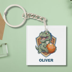 Scary and Funny Basketball Player T-rex Dinosaur Keychain