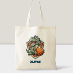 Scary and Funny Dinosaur Playing Basketball Tote Bag