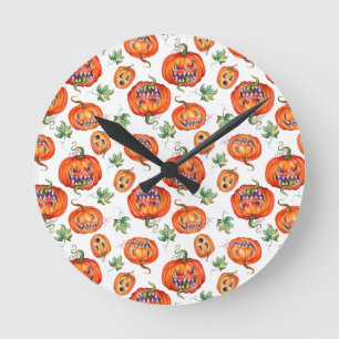 Scary and smiling Halloween pumpkin Throw Pillow Round Clock