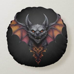 Scary Bat Ink Drawing, Round Pillow