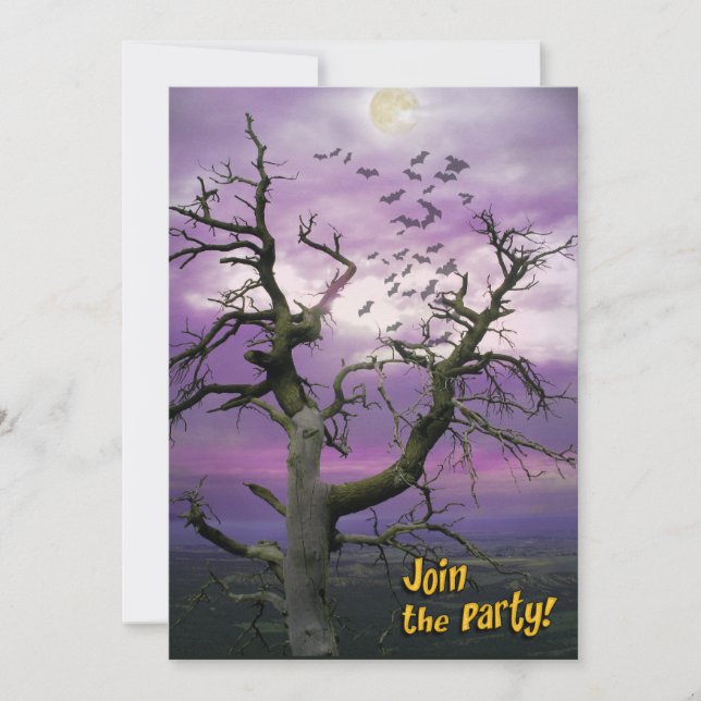 Scary Bat Tree Halloween Party Invitation (Front)