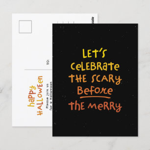 Scary before merry cute fun Halloween party Postcard