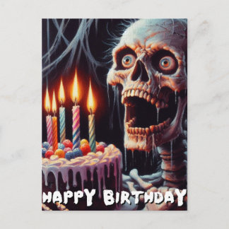 Scary Birthday Card a Skeleton a birthday cake