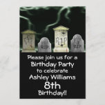 Scary Birthday Party Invitation<br><div class="desc">This scary birthday party invite has the perfect background with a cemetary and lightning crashing down behind the tombstones; perfectly frightening for any scary themed birthday party,  just customize with all your details and you are all set!</div>