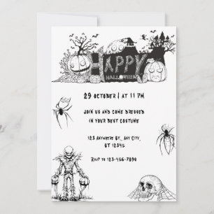 Scary Black and White happy Halloween Party Invitation