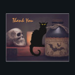 Scary Black Cat and Skull Halloween Thank You Postcard<br><div class="desc">This Halloween Thank You postcard features a scary black cat and spooky skull with a potion bottle.</div>