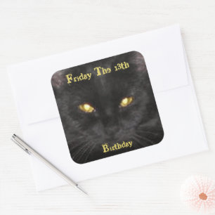 Scary Black Cat Birthday on Friday the 13th   Squa Square Sticker