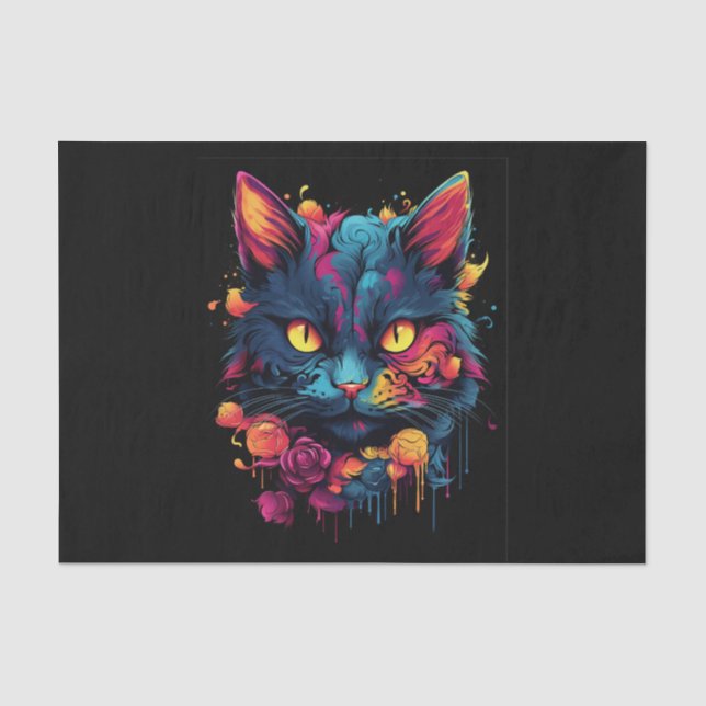 Scary Black Cat Halloween Decoupage Tissue Paper (Front)