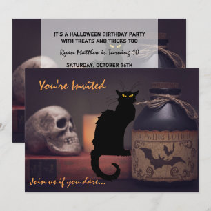Scary Black Cat n Crâne Halloween Invitation d'ann