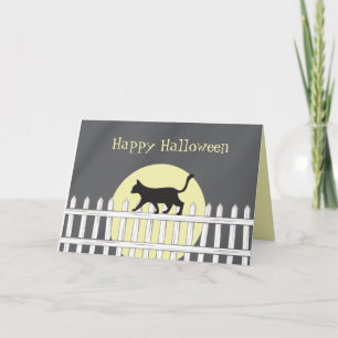 Scary Black Cat on Picket Fence Card