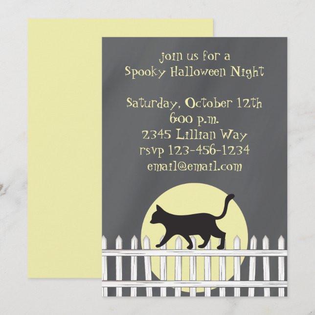Scary Black Cat on Picket Fence Invitation (Front/Back)