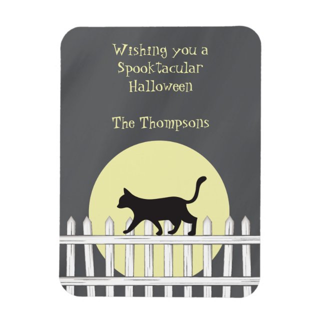 Scary Black Cat on Picket Fence Magnet (Vertical)