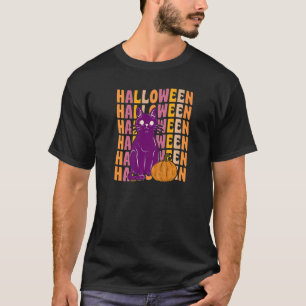 Scary Black Cat Pumpkin 70s 80s Retro Vintage Styl T-Shirt