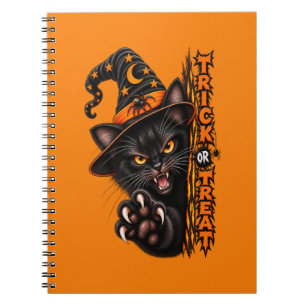 Scary Black Cat Witch Trick or Treat Halloween Notebook