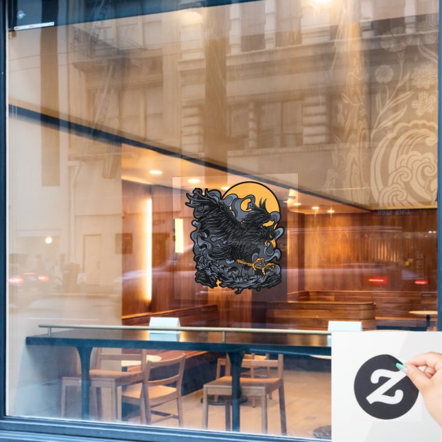 Scary Black Crow Moon Window Cling (Cafe Window)