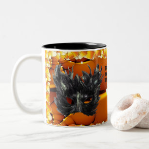 Scary Black Halloween Masque Two-Tone Coffee Mug