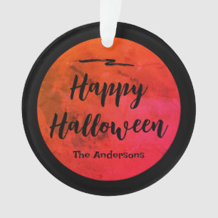 Scary Black Orange Full Moon Happy Halloween Ornament