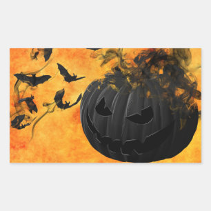 Scary Black Pumpkin and Bats Halloween Party Sticker