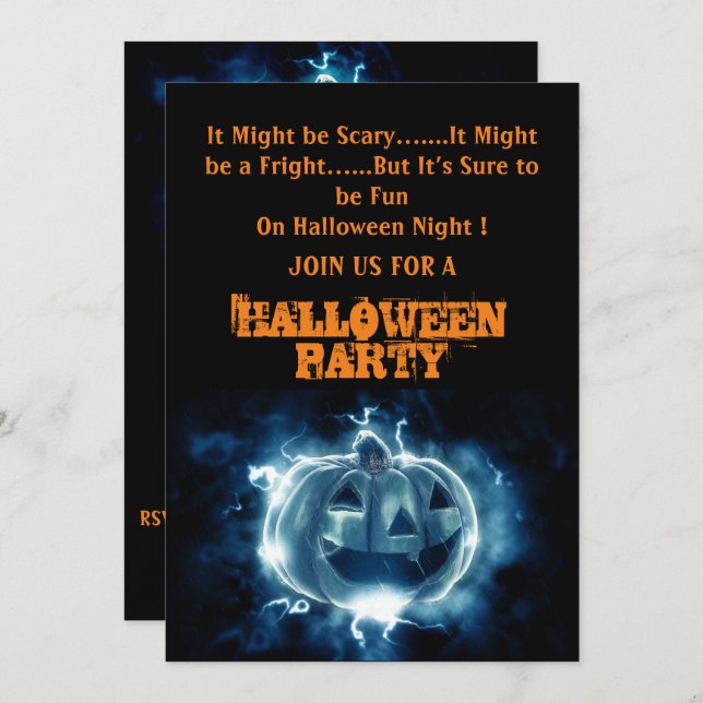  Scary Black  Pumpkin Halloween Party  Invitation (Front/Back)