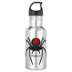 Scary black widow spider cartoon illustration  532 ml water bottle