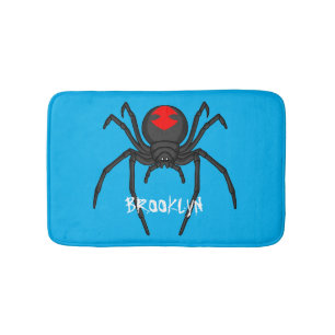 Scary black widow spider cartoon illustration bath mat