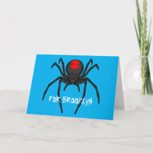 Scary black widow spider cartoon illustration card