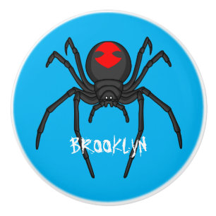 Scary black widow spider cartoon illustration ceramic knob