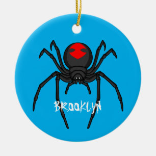 Scary black widow spider cartoon illustration ceramic ornament