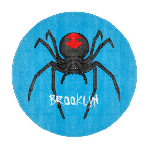 Scary black widow spider cartoon illustration cutting board