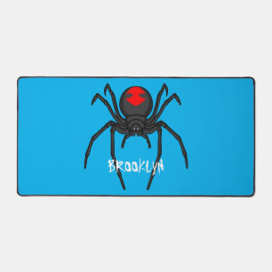 Scary black widow spider cartoon illustration desk mat