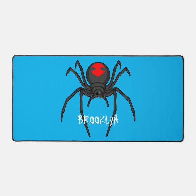 Scary black widow spider cartoon illustration desk mat (Front)