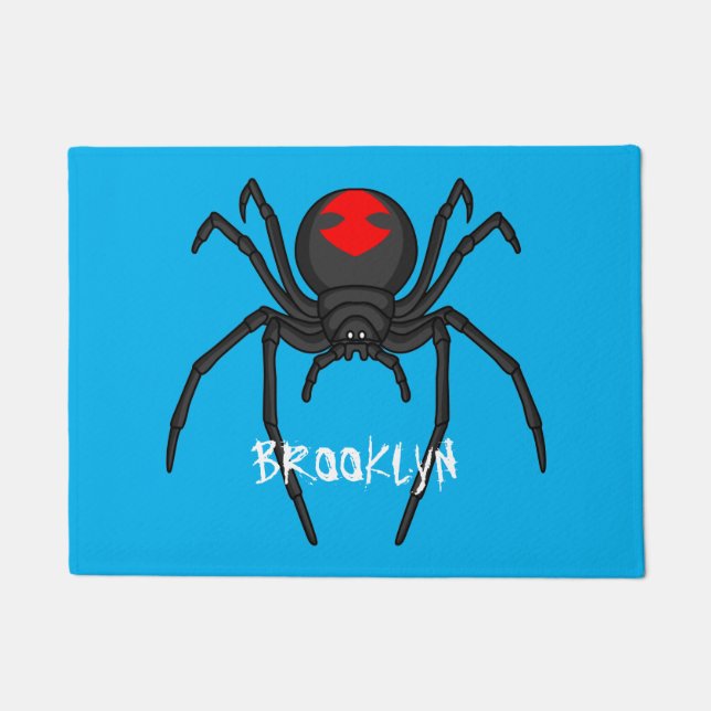 Scary black widow spider cartoon illustration doormat (Front)