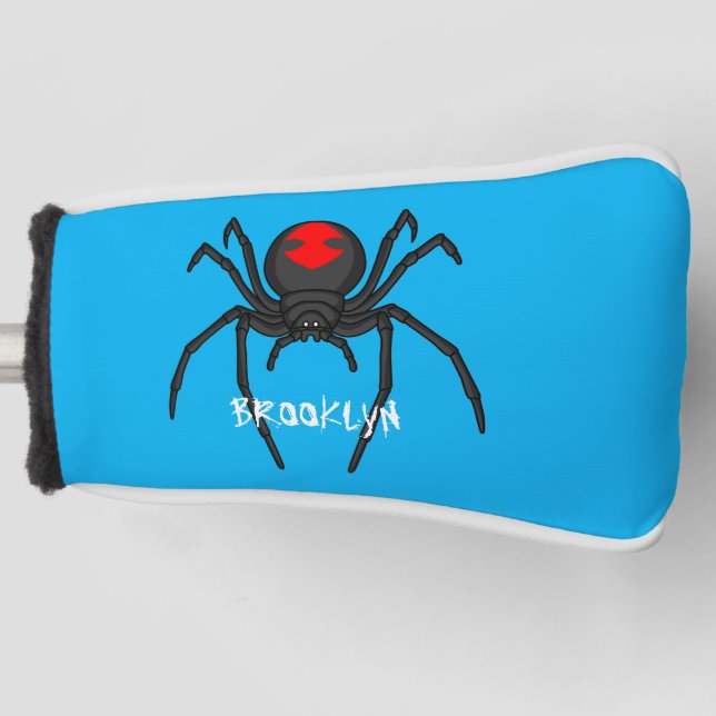 Scary black widow spider cartoon illustration  golf head cover (Front)