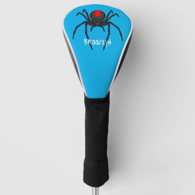 Scary black widow spider cartoon illustration golf head cover (Front)