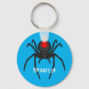 Scary black widow spider cartoon illustration keychain