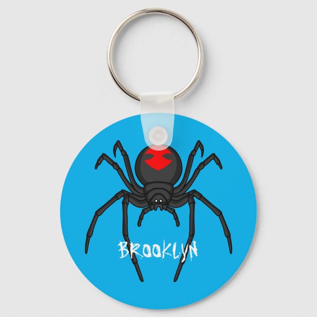 Scary black widow spider cartoon illustration keychain (Front)