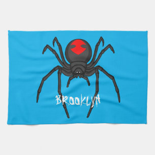 Scary black widow spider cartoon illustration kitchen towel