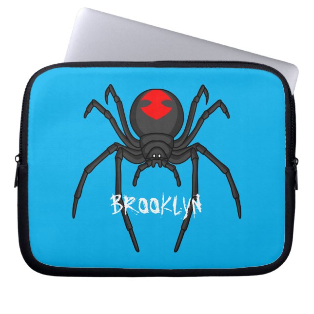 Scary black widow spider cartoon illustration laptop sleeve (Front)