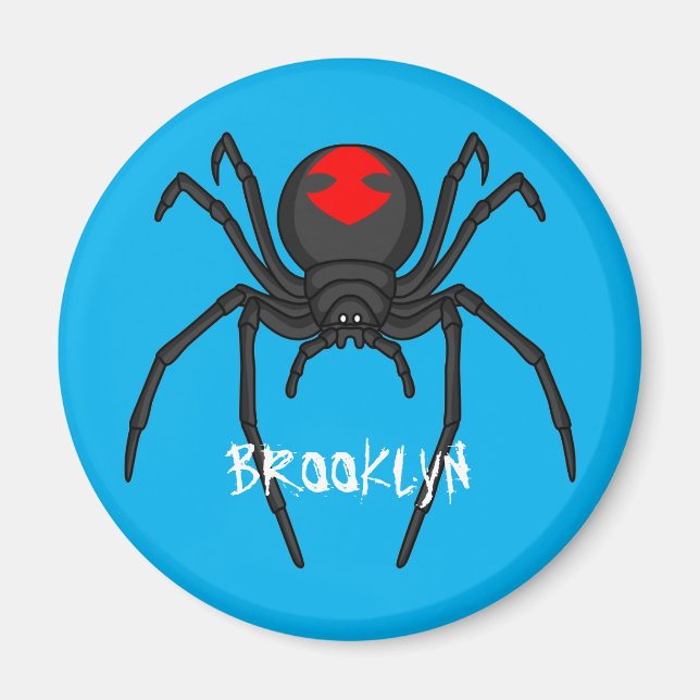 Scary black widow spider cartoon illustration magnet (Front)