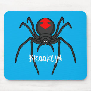Scary black widow spider cartoon illustration mouse pad