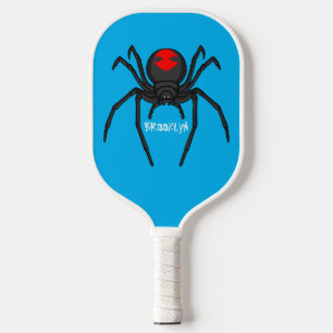 Scary black widow spider cartoon illustration pickleball paddle