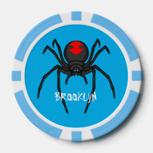 Scary black widow spider cartoon illustration poker chips