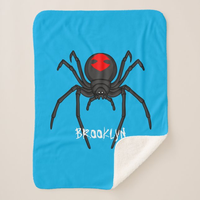 Scary black widow spider cartoon illustration  sherpa blanket (Front)